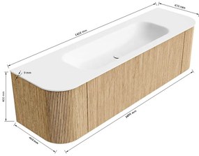 Mondiaz Kurve 160cm badmeubel ronding links/rechts walnut met 1 lade en 2 deuren en wastafel big medium midden zonder kraangat urban