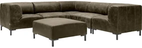 Goossens Excellent Hoekbank Marshall Met Hocker grijs, leer, 2 x 1,5-zits, urban industrieel