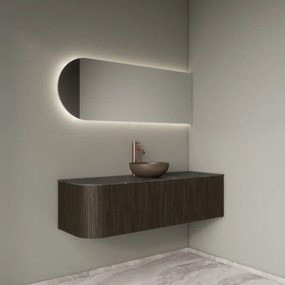 Gliss Design Alluro badmeubel ribbelfront met ronding links 140cm charcoal en zwart leisteen toppaneel
