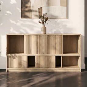 Eiken Dressoir Met Schuifdeuren Naturel - 180x42x90cm.