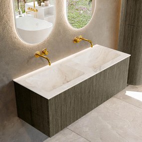 Mondiaz Kurve-dlux 120cm badmeubel shadow met 1 lade en wastafel leaf dubbel zonder kraangat frappe