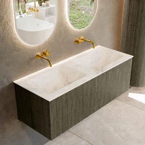 Mondiaz Kurve-dlux 120cm badmeubel shadow met 1 lade en wastafel leaf dubbel zonder kraangat frappe