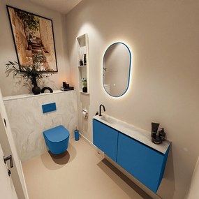 Mondiaz Ture DLux toiletmeubel 100cm jeans met wastafel ostra links met kraangat