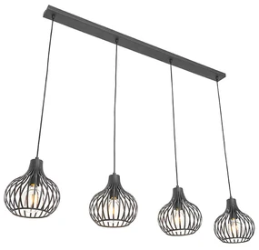 Eettafel / Eetkamer Smart hanglamp zwart 4-lichts incl. 4 Wifi G95 - Saffira E27 Binnenverlichting Lamp