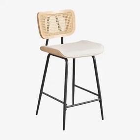 Hoge Kruk In Hout, Rotan En Raysa-kunstleer Natuurlijk Hout & ↑65 Cm & Kunstleren Gebroken Wit - Sklum