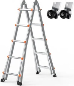 VEVOR 5120 mm A-frame telescopische ladder, compacte aluminium verlengladder, multifunctionele opvouwbare camperladder, voor huiswerk, trappen, binnen- en buitendaken, draagvermogen 150 kg
