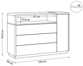 Mazzoni FOLK K-135 kast antraciet/eiken artisan, ladekast