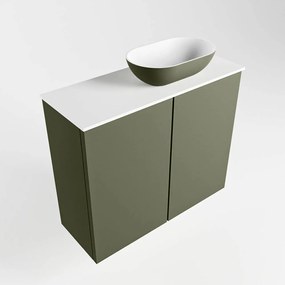 Mondiaz Fowy toiletmeubel 60cm army met legergroene waskom rechts en kraangat