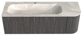 Mondiaz Kurve-dlux 135cm badmeubel ronding rechts shadow met 1 lade en deur en wastafel big medium kraangat links ostra