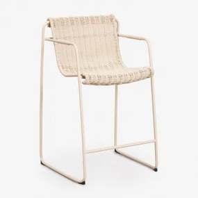 Set Van 2 Stapelbare Hoge Krukken Met Armleuningen Van Synthetisch Riet En Staal Revia ↑65 Cm & Tapioca Beige - Sklum