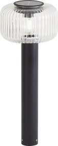 Modern buiten paaltje zwart met ribbelglas incl. LED solar IP65 - Ribble Mushroom