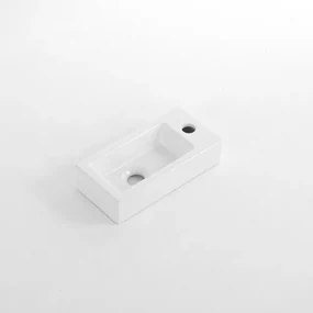 QeramiQ Fuente Fontein - 38x18.5x9cm - keramiek - kraangat rechts - Glans wit E-8020R-GW