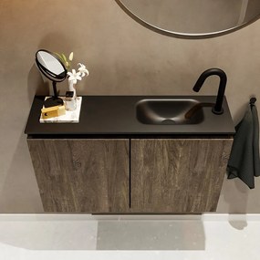 Mondiaz Ture 80cm toiletmeubel dark brown met wastafel urban rechts 1 kraangat