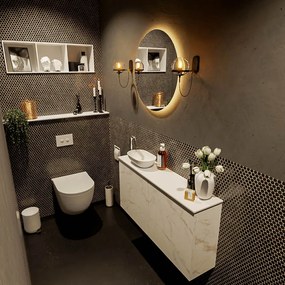 Mondiaz Fowy toiletmeubel 100cm Carrara met witte waskom links en kraangat