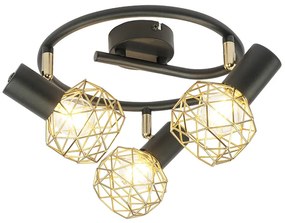 Design Spot / Opbouwspot / Plafondspot zwart met goud 3-lichts verstelbaar - Mesh Modern, Design E14 Draadlamp rond Binnenverlichting Lamp