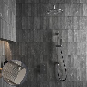 Saniclear Exclusive Curved Pro inbouw regendouche met 20cm hoofddouche, muurarm en glijstang RVS