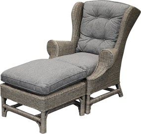 Mississippi Wing lounge tuinstoel met voetenbank 2 delig  riet