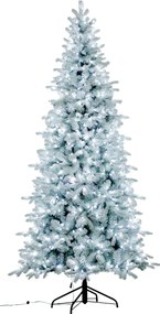 Snowy Blue Comet verlichte kunstkerstboom - 228 cm - White flocked - Diameter 114 cm - 1765 tips - 550 ledlampjes (koud wit) - Besneeuwd/Frosted