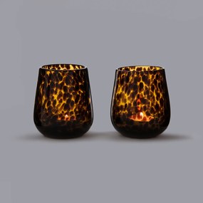 Set van 2 kaarshouders in amberkleurig glas, Fauvita