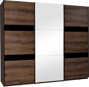 Kledingkast Fivelbo 110, Glanzend zwart, Klooster eik, 215x250x69cm, 273 kg, Kledingkast deuren: Schuivend, Aantal planken: 9, Aantal planken: 9