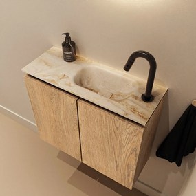 Mondiaz Ture DLux toiletmeubel 60cm washed oak met wastafel frappe rechts met kraangat