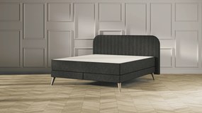 Emma Signature Boxspring Bed 160x200 - Donkergrijs - Strepen Hoofdbord - Beukenhout Pootjes