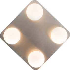 Moderne badkamer plafondlamp staal vierkant 4-lichts - Cederic