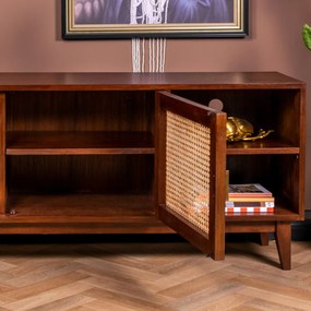 Rotan Webbing Tv-meubel Donkerbruin - 160x40x65cm.