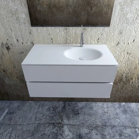 Zaro Sevilla Solid Surface badmeubel 100cm mat wit 1 kraangat spoelbak rechts