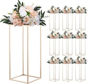 VEVOR Bruidsbloemenstandaard 250x250x600mm, 10 stuks. Bloemenkrukjes, bloemenstandaards met metalen plank, rechthoekige plantenkrukjes voor bruiloften, feesten, verjaardagen, tafeldecoratie, roségoud