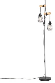 Landelijke vloerlamp zwart met hout 2-lichts met kap - Dami Frame Landelijk Minimalistisch E27 Draadlamp Binnenverlichting Lamp