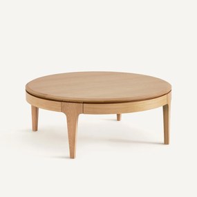 Ronde salontafel, massief eiken en fineer, 2 lades, SANARA