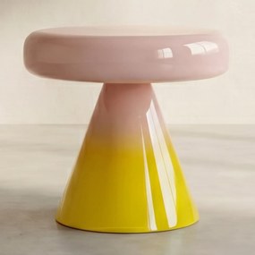Retro Salontafel Roze Geel Emaille - 42 X 42cm.
