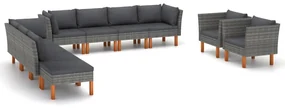 vidaXL 10-delige Loungeset poly rattan en eucalyptushout grijs