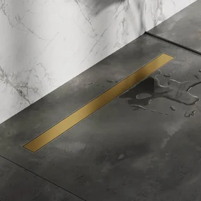 Brauer Douchegoot - 90x7.5cm - vloerflens - tegelinlegrooster omkeerbaar - RVS - geborsteld goud DR-MRF90GG