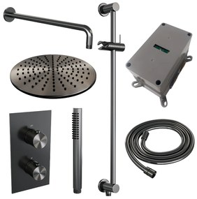 Brauer Gunmetal Edition complete inbouw regendouche met staafhanddouche, gebogen wandarm, glijstang en hoofddouche 30cm set 40 gunmetal geborsteld PVD