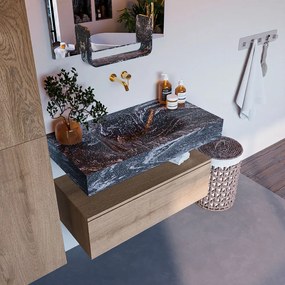 Mondiaz Alan DLux badmeubel 90cm washed oak 1 lade met wastafel lava midden zonder kraangat