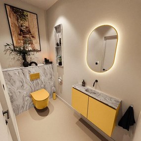 MONDIAZ TURE-DLUX 80cm toiletmeubel Ocher. EDEN wastafel Glace positie midden. Zonder kraangat. TUREDX80OCHM0GLA