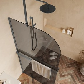 Saniclear Eclipse afgeronde inloopdouche 100cm verouderd ijzer met rookglas en handdoekhouder