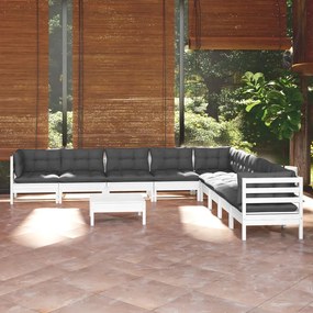 vidaXL 10-delige Loungeset met kussens massief grenenhout wit