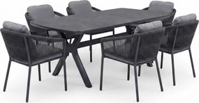 Vespera Joshua dining tuinset 220x100xH74 cm 7 delig antraciet keramiek