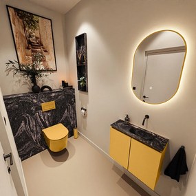 Mondiaz Ture DLux toiletmeubel 60cm ocher met wastafel lava rechts zonder kraangat