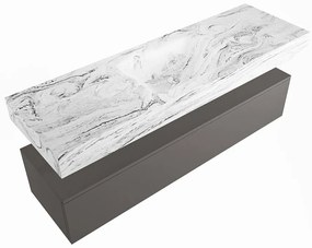 Mondiaz Alan DLux badmeubel 150cm dark grey 1 lade met wastafel glace midden zonder kraangat