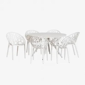 Valerie Ronde Aluminium Tafelset (ø125 Cm) En 6 Ores Tuinstoelen Gardenia Wit - Sklum