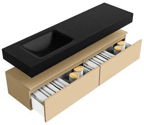 Zaro Alan badmeubel 160cm sand 2 lades met vrijhangende wastafel cloud links zonder kraangat urban