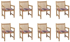 vidaXL Tuinstoelen 8 st met rood geruite kussens massief teakhout