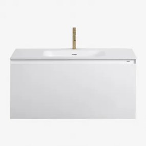 Macrae Houten Badkamermeubelset Met Geïntegreerde Wastafel Wit & Spiegelloze & Goud ↑20 Cm Met Overloop Aftapventiel - Sklum