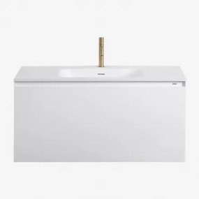 Macrae Zwevend Houten Badkamermeubelset Met Geïntegreerde Wastafel Wit & Spiegelloze & Geborsteld Goud ↑20 Cm Met Overloop Aftapventiel Orveta & ! -