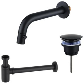 Fortifura Calvi Fonteinkraanset - inbouw - uitloop 18cm - inkortbaar - sifon - always open plug - mat zwart SW1108828/SW696215/SW696205