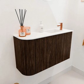Mondiaz Joya 70cm toiletmeubel ronding links walnut met wastafel faye rechts 1 kraangat talc